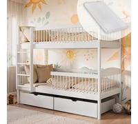 Kids Collective lit mezzanine/lit superposé enfant incl. 2 matelas 2 tiroirs sûrs et fonctionnels | tailles: 80 x 180, 90 x 190, 90 x 200 cm | 80 x 180 cm de 3 à 12 ans. année de vie | blanc