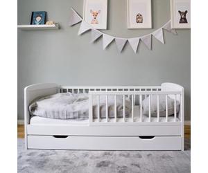 Kids Collective Lit pour Enfant 140 x 70 cm avec sommier à Lattes, tiroir et Protection Contre Les Chutes - en Bois Massif Blanc - 70 x 140 cm - Taille Parfaite après lit à barreaux