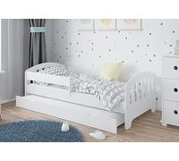 Kids Collective Lit pour enfant 80 x 160 cm, 80 x 180 cm, 90 x 200 cm, avec matelas, tiroir, protection anti-chute et sommier à lattes, en blanc, 80 x 160 cm, pour fille et garçon, de 3 à 10 ans
