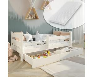 Kids Collective Lit pour enfant - 80 x 160 cm - Avec protection anti-chute, tiroir et matelas - Kit complet - 80 x 160 cm - Pour enfant et adolescent - Blanc