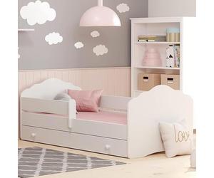 Kids Collective Lit pour Enfant 80x160 cm avec Matelas et tiroir, sommier à Lattes et Protection Anti-Chute Amovible Kit Complet avec Protection Anti-Chute Lit Simple Blanc