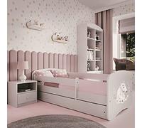Kids Collective Lit pour enfant 80x180 cm, matelas, protection anti-chute, sommier à lattes, tiroir en blanc, motif cheval rose de 3 à 12 ans