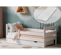 Kids Collective Lit pour enfant 90 x 200 cm - Avec protection anti-chute, tiroir et matelas - Kit complet - 90 x 200 cm - Pour enfant et adolescent - Blanc