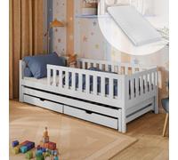 Kids Collective Lit pour enfant avec lit gigogne - Deux tiroirs - Protection anti-chute - Sommier à lattes et matelas - Autres tailles : 80 x 160, 90 x 190, 90 x 200 cm - 80 x 180 cm - Blanc