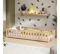 Kids Collective Lit pour Enfant avec Protection Anti-Chute et sommier à Lattes Montessori - Lit Simple - 90 x 190 cm - Naturel