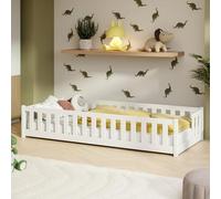 Kids Collective Lit pour Enfant avec Protection Anti-Chute et sommier à Lattes Montessori - Lit Simple - 90 x 200 cm - Blanc