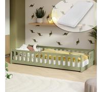 Kids Collective Lit pour Enfant avec Protection Anti-Chute - Sommier à Lattes et Matelas Montessori - Lit Simple - 90 x 190 cm - Vert Olive