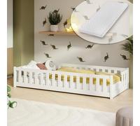 Kids Collective Lit pour Enfant avec Protection Anti-Chute - Sommier à Lattes et Matelas Montessori - Lit Simple - 80 x 180 cm - Blanc