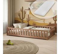 Kids Collective Lit pour Enfant avec Protection Anti-Chute - Sommier à Lattes et Matelas Montessori - Lit Simple - 80 x 180 cm - Cannelle