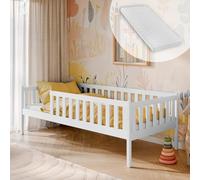 Kids Collective Lit pour enfant avec protection anti-chute, sommier à lattes et matelas, sûr et stable | Autres tailles : 80 x 180, 90 x 190, 90 x 200 cm, 80 x 160 cm du 3e à 10 ans, blanc
