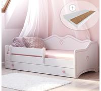 Kids Collective Lit pour enfant fille et adolescent 80 x 180 cm avec matelas, protection anti-chute et tiroir | Princesse Canapé lit transformable rose blanc | de 3 à 12 ans