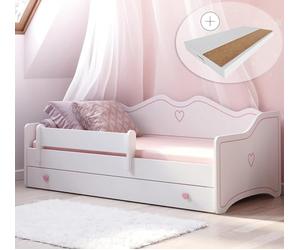 Kids Collective Lit pour enfant fille et adolescent 80 x 180 cm avec matelas, protection anti-chute et tiroir | Princesse Canapé lit transformable rose blanc | de 3 à 12 ans