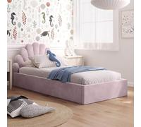 Kids Collective Lit pour enfant rembourré, 90 x 200 cm, espace de rangement, avec sommier à lattes et cadre en métal, tiroir de lit avec vérins à gaz, tête de lit en forme de coquillage, de 4 à 18 ans