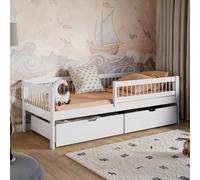 Kids Collective Lit pour Enfants 90x200 cm avec Deux tiroirs, barrière de sécurité et sommier à Lattes. Lit pour Enfants et Adolescents | Bois Massif de pin | 90x200 cm : de 4 à 18 Ans, Blanc