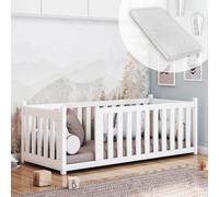 Kids Collective Lit pour Enfants, lit au Sol 90 x 200 cm, avec barrière de sécurité et sommier à Lattes, Montessori, pour Enfants et Adolescents, lit Simple avec Matelas | Blanc 90 x 200