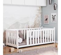 Kids Collective Lit pour Enfants, lit au Sol 90 x 200 cm, avec barrière de sécurité et sommier à Lattes, Montessori, pour Enfants et Adolescents, lit Simple | Blanc 90 x 200