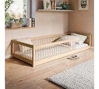 Kids Collective Lit Simple pour Enfant 90x200 cm avec barrière de sécurité et sommier Lit au Sol Montessori pour Enfant Adolescent | Bois Naturel pin Massif garçon Fille