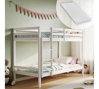 Kids Collective Lit superposé 90 x 200 cm Lit pour Enfant en Bois, avec Matelas, certifié en 747, Peu encombrant, 206 x 96 x 146 cm (l x p x h), Blanc, de 4 à 18 Ans