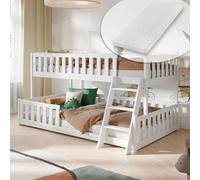 Kids Collective Lit superposé 90x200/120x200 Enfants et Ados avec échelle, barrière de sécurité, sommiers et 2 Matelas Inclus, Blanc, idéal de 4 à 16 Ans