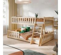 Lit superposé 90 x 200 / 120 x 200 - Lit enfant avec échelle - Protection anti-chute et sommiers à lattes - De 4 à 16 ans - Nature