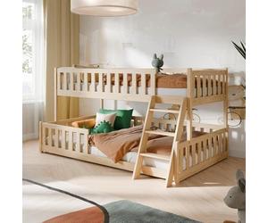 Kids Collective Lit superposé 90x200 / 120x200 pour Enfant et ado, avec échelle, barrière de sécurité et sommiers à Lattes, idéal de 4 à 16 Ans, Finition Naturelle.