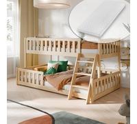 Kids Collective Lit superposé 90x200 / 120x200 pour Enfant et ado, avec échelle, barrière de sécurité, sommiers à Lattes et 2 Matelas, idéal de 4 à 16 Ans, Finition Naturelle.