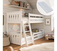 Kids Collective Lit superposé 90x200 cm avec Deux Matelas, Protection Contre Les Chutes et Deux sommiers à Lattes en Blanc Filles garçons lit Enfant lit Adolescent 200x90 cm