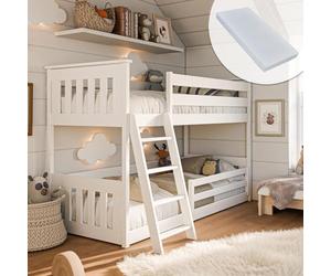 Kids Collective Lit superposé 90x200 cm avec Deux Matelas, Protection Contre Les Chutes et Deux sommiers à Lattes en Blanc Filles garçons lit Enfant lit Adolescent 200x90 cm