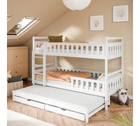 Kids Collective Lit superposé 90x200 Enfants et Ados, Couchage Triple, avec 2 tiroirs, barrière de sécurité, Transformable en 3 Lits Simples, sommiers Inclus, Blanc