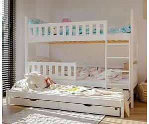 Kids Collective Lit superposé 90x200 pour Enfants et Adolescents - 3 couchages avec barrière de sécurité et tiroirs, Convertible en 3 Lits Simples | de 4 à 16 Ans | sommiers Inclus | Blanc