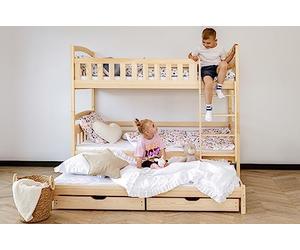 Kids Collective Lit superposé 90x200 pour Enfants et Adolescents - 3 couchages avec barrière de sécurité et tiroirs, Convertible en 3 Lits Simples | de 4 à 16 Ans | sommiers Inclus | Bois Naturel