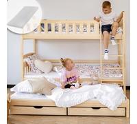 Kids Collective Lit superposé 90x200 pour Enfants et Adolescents - 3 couchages avec tiroirs, Convertible en 3 Lits Simples | de 4 à 16 Ans | sommiers et 3 Matelas Inclus | Bois Naturel