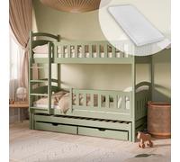 Kids Collective Lit superposé 90x200 pour Enfants et Adolescents - 3 couchages avec tiroirs, Convertible en 3 Lits Simples | de 4 à 16 Ans | sommiers et 3 Matelas Inclus | Vert Olive