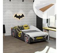 Kids Collective Lit Voiture 80x160 cm Enfant avec Matelas, barrière de sécurité & sommier à Lattes | Lit de Jeu Enfant Batman Batmobile Bat Car en Noir | idéal pour Enfants à partir de 2 Ans