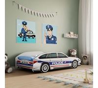 Kids Collective Lit Voiture Lit d'enfant avec Protection antichute & Matelas | 70x140 cm Police France Motif Voiture de Police Policier Enfants lit de Jeu