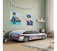 Kids Collective Lit Voiture Lit d'enfant avec Protection Contre Les Chutes Matelas en Option | 70x140 cm Police France Motif Voiture de Police Policier Enfants lit de Jeu