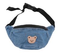 Kids Cool Waist Bag Bear Pattern Adjustable Button Small Canvas Children Cartoon Waist Bag for Key(Light Blue )