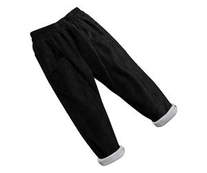 Kids Corduroy Pants Boys Girls Fleece Lined Winter Trousers | Elastic Waist Thick Warm Sweatpants | Toddler Casual Solid Long Pants (Black, 4-5 Years) p81n