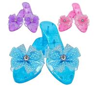 Kids Crystal High Heels - Non-Slip Princess Shoes with Rhinestone Bow Dress Up Play | Role Playing Costume Accessories Girls | Perfect Christmas, Birthday Gift for Pretend Play & Parties