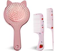 Kids Detangling Hair Brush,Detangling Brush and Comb Set for Wet and Dry Hair Cute Shiny Airbag Comb Detangling Brush Hairdressing Comb 3 Pieces (Rose Gold)