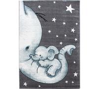Kids Éléphant tapis chambre d'enfant poils ras rectangle 200x290cm bleu