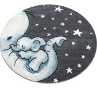 Kids Éléphant tapis chambre d'enfant poils ras rond Ø 120cm bleu