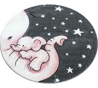 Kids Éléphant tapis chambre d'enfant poils ras rond Ø 160cm roses