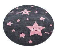 Kids Étoiles tapis chambre d'enfant poils ras rond Ø 120cm roses