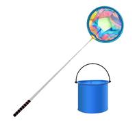 Kids Fishing Net, Extendable Catching Tool, Telescopic Pole Net, 16.14x35.43 inches Folding Bucket Set, Ideal for Beach Trip, Pool, Backyard, Camping, Parties, Boys, Girls and Crab