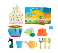 Kids Gardening Set, Shovel Planting Outdoor Toy, 11 Piece Child Garden Tool Kit for Yard Play, Metal Hand Tools with Storage Tote, Educational Digging Planting Toys, Backyard Lawn Beach Sand Use