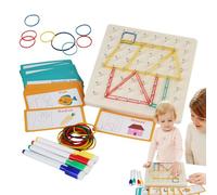 Kids Geoboard Puzzle - Wooden Shape Learning Board with Elastic Bands and Pattern Cards | Early Educational STEM Toy for Preschool Classroom, Home Learning, Travel and Party Play