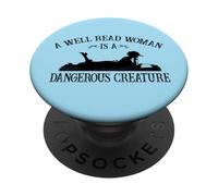 Kids Girls Reading A Well Read Woman is A Dangerous Creature PopSockets PopGrip Adhésif