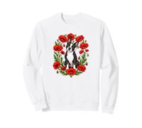 Kids Girls Red Poppy Flower Floral Boston Terrier Lover Sweatshirt