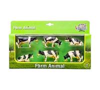 Kids Globe - 570009 - Set De 6 Vaches - Debout Et Couchées - Coffret Cadeau - Échelle 1/32 - Noire/Blanc